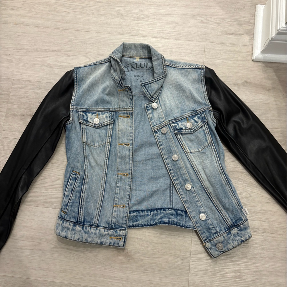 Talula Blue Denim Jacket with Black Sleeves
